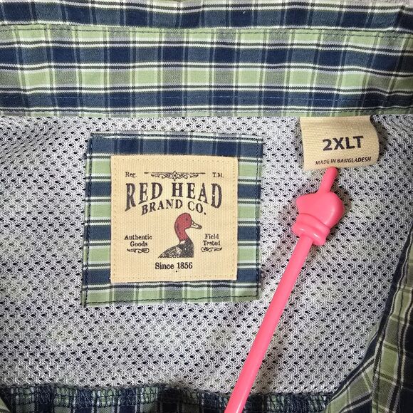 Redhead Green Blue Plaid Long Sleeve Shirt Size 2XLT Men’s Zip Pocket Poly Blend - Picture 4 of 9